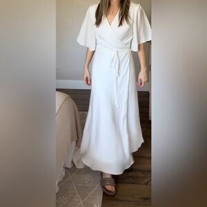 Silk Blend True Wrap Dress Maxi Dress Flutter Sleeves Small 4/6